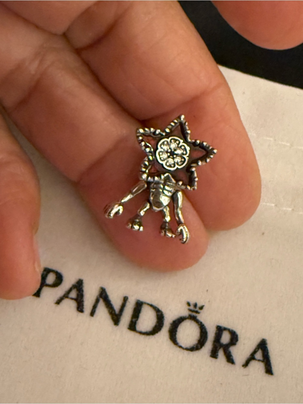 Pandora Silver Star Dangle Charm with Flower Center
